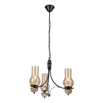 Brilagi - LED-lühter ketiga COTTAGE 3xE14/40W/230V tamm/must/suitsune beež