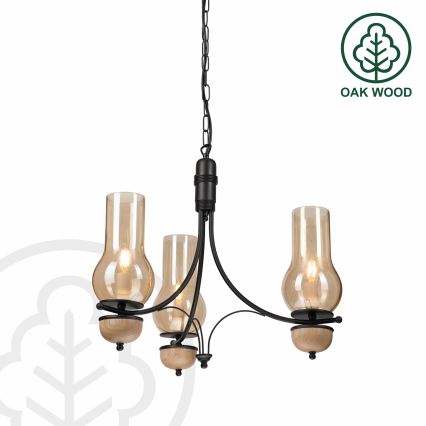 Brilagi - LED-lühter ketiga COTTAGE 3xE14/40W/230V tamm/must/suitsune beež