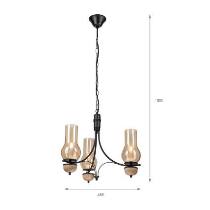Brilagi - LED-lühter ketiga COTTAGE 3xE14/40W/230V tamm/must/suitsune beež