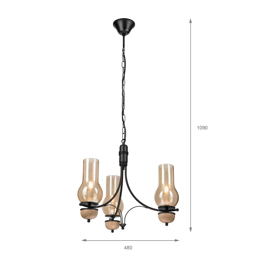 Brilagi - LED-lühter ketiga COTTAGE 3xE14/40W/230V tamm/must/suitsune beež