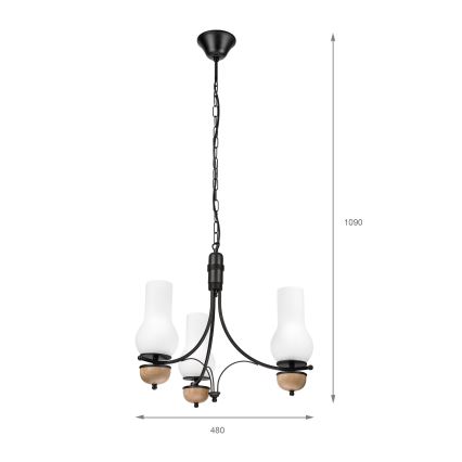 Brilagi - LED-lühter ketiga COTTAGE 3xE14/40W/230V tamm/must/valge