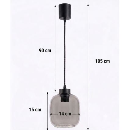 BRILAGI - LED rippvalgusti riputuskaabliga RETRO GLASS 1xE27/60W/230V läbimõõt 14 cm must/suitsuhall