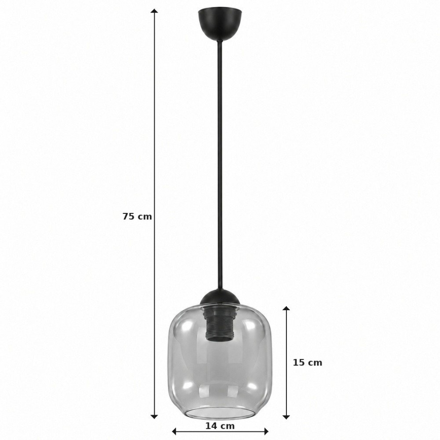 BRILAGI - LED rippvalgusti riputuskaabliga RETRO GLASS 1xE27/60W/230V läbimõõt 14 cm must/suitsuhall