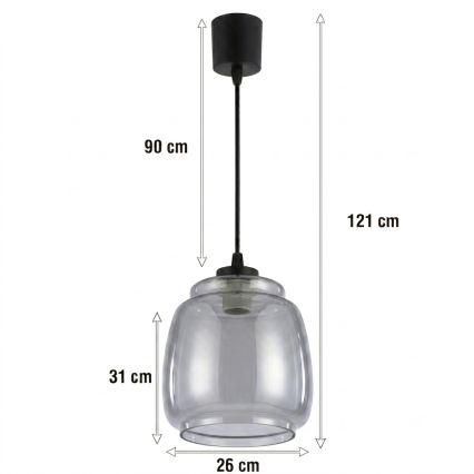 BRILAGI - LED-lühter kaablil RETRO GLASS 1xE27/60W/230V läbimõõt 26 cm must/suitsuhall