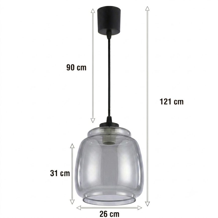BRILAGI - LED-lühter kaablil RETRO GLASS 1xE27/60W/230V läbimõõt 26 cm must/suitsuhall
