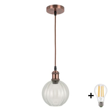 BRILAGI - LED-lühter riputuskaabliga RETRO GLASS 1xE27/60W/230V läbimõõt 18 cm vaskne/läbipaistev