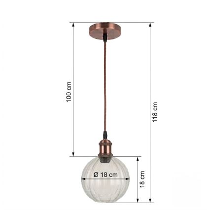 BRILAGI - LED-lühter riputuskaabliga RETRO GLASS 1xE27/60W/230V läbimõõt 18 cm vaskne/läbipaistev