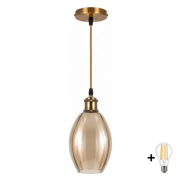 BRILAGI - LED-lühter riputuskaabliga RETRO GLASS 1xE27/60W/230V Ø 17 cm kuldne/suitsune beež