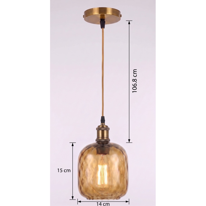 BRILAGI - LED rippvalgusti kaabliga RETRO GLASS 1xE27/60W/230V Ø 14 cm kuldne/suitsune pruun