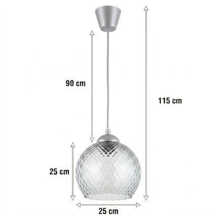 BRILAGI - LED-lühter kaablil RETRO GLASS 1xE27/60W/230V läbimõõt 25 cm hõbedane/suitsuhall