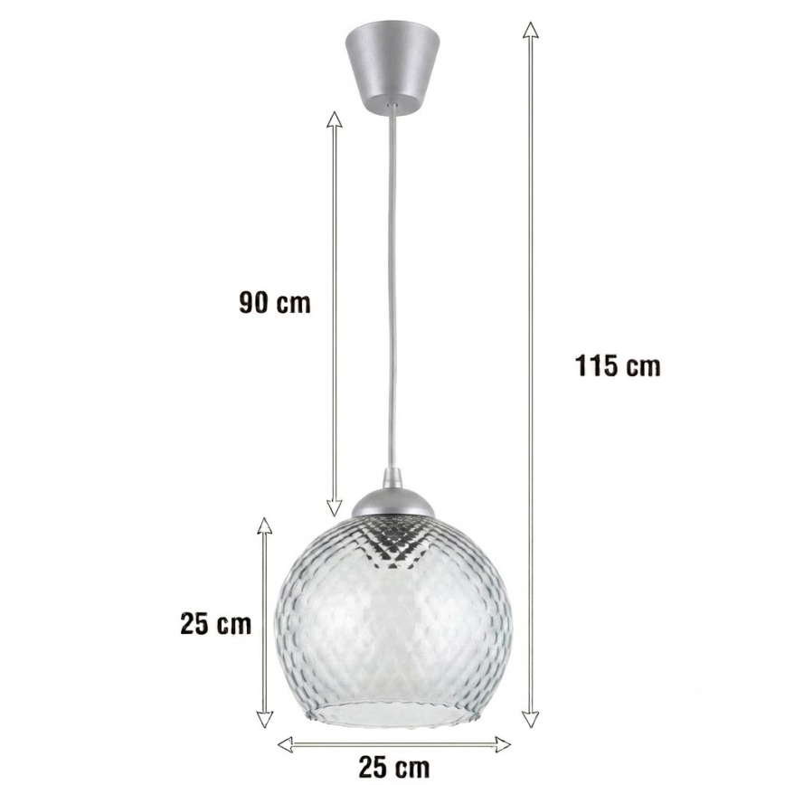 BRILAGI - LED-lühter kaablil RETRO GLASS 1xE27/60W/230V läbimõõt 25 cm hõbedane/suitsuhall