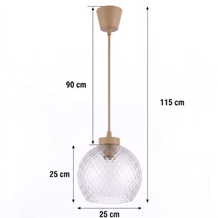 BRILAGI - LED-rippvalgusti juhtmel RETRO GLASS 1xE27/60W/230V läbimõõt 25 cm beež/suitsuhall