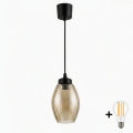 BRILAGI - LED-lühter riputuskaablil RETRO GLASS 1xE27/60W/230V läbimõõt 17 cm must/suitsune beež