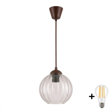 BRILAGI - LED-lühter riputuskaablil RETRO GLASS 1xE27/60W/230V läbimõõt 18 cm pruun/läbipaistev