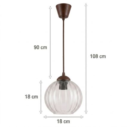 BRILAGI - LED-lühter riputuskaablil RETRO GLASS 1xE27/60W/230V läbimõõt 18 cm pruun/läbipaistev