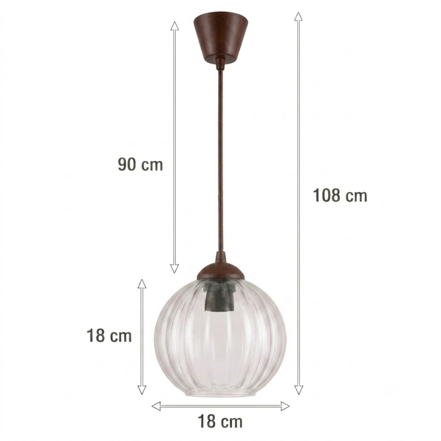 BRILAGI - LED-lühter riputuskaablil RETRO GLASS 1xE27/60W/230V läbimõõt 18 cm pruun/läbipaistev