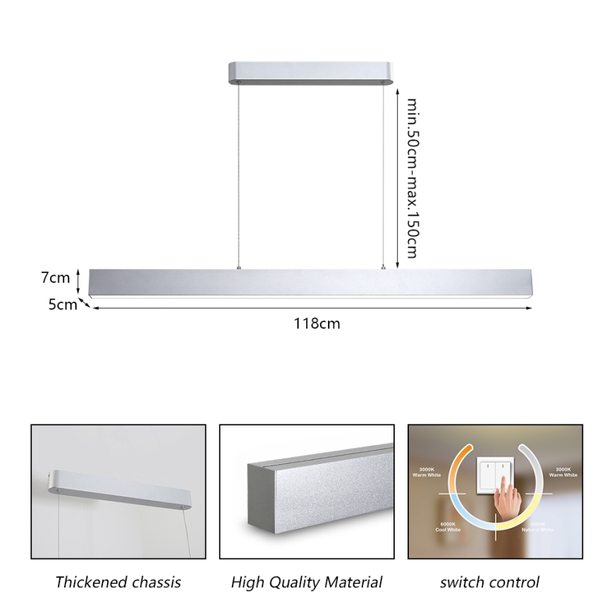 Brilagi - LED Lühter SLEEKLINE LED/40W/230V 3000/4500/6000K hõbedane