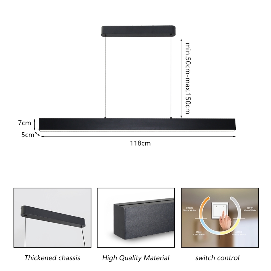 Brilagi - LED Lühter SLEEKLINE LED/40W/230V 3000/4500/6000K must