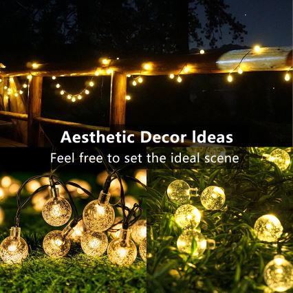 Brilagi - LED päikesepaneeliga dekoratiivne valguskett BUBBLE 50×LED / 8 režiimi 7 m IP65 soe valge 600 mAh