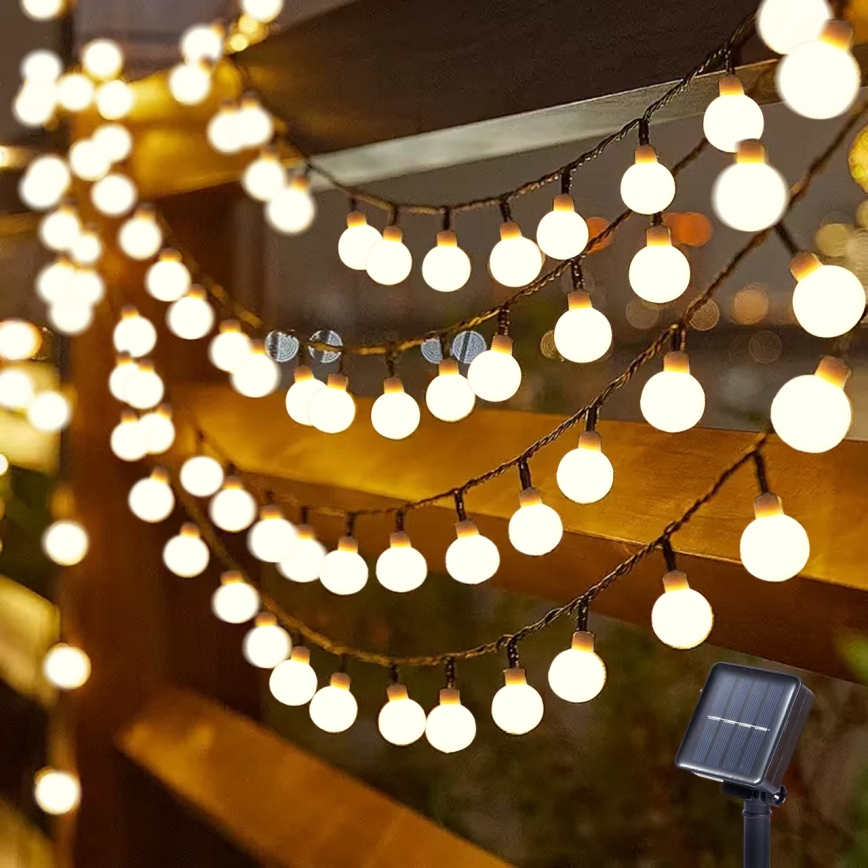 Brilagi - LED Päikesepaneeliga dekoratiivne kett BUBBLE 200xLED/8 funktsiooni 20m IP65 soe valge