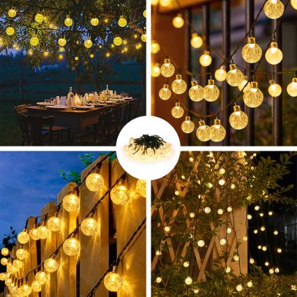Brilagi - LED Päikesepaneeliga dekoratiivne kett BUBBLE 50xLED/8 funktsiooni 7m IP65 soe valge 600 mAh