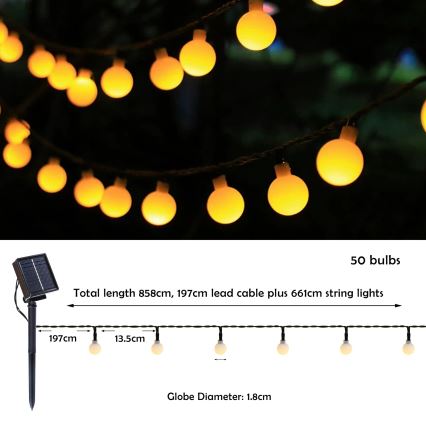 Brilagi - LED Päikesepaneeliga dekoratiivne kett BUBBLE 50xLED/8 funktsiooni 7m IP65 soe valge 600 mAh
