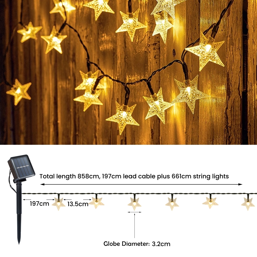 Brilagi - LED Päikesepaneeliga dekoratiivne kett STARS 50xLED/8 funktsiooni 7m IP65 soe valge 600 mAh