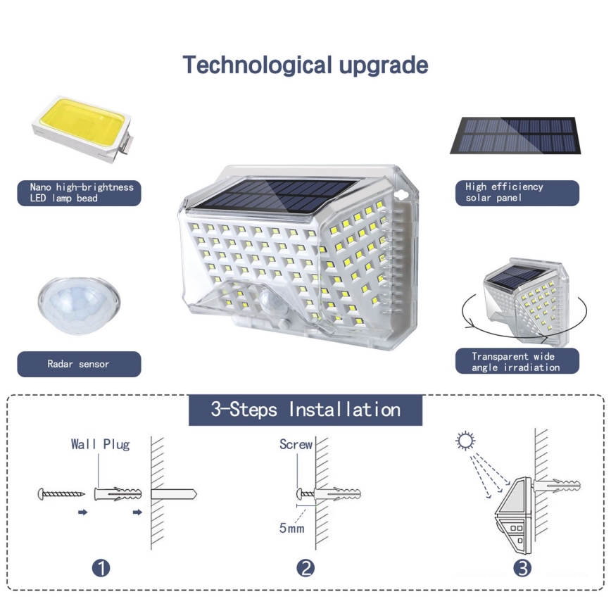 Brilagi - LED Päikesepaneeliga seinavalgusti koos anduriga WALLIE LED/4W/5,5V 1200 mAh 6500K IP64 hõbedane