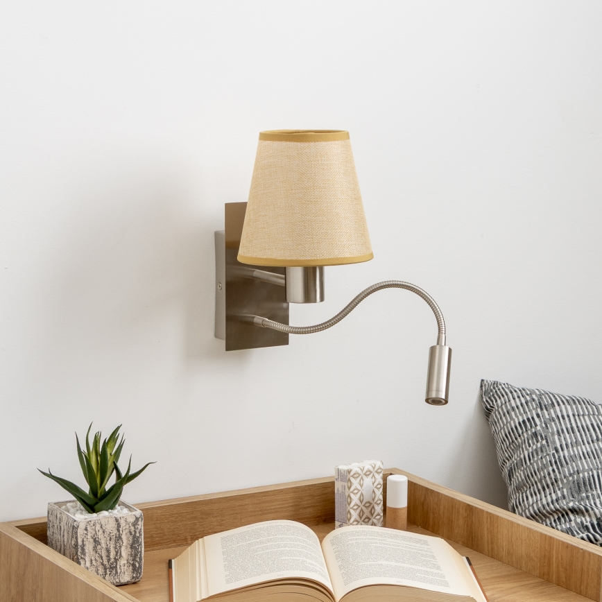 Brilagi - LED Paindlik seinalamp NUBILA 1xE27/25W/230V + LED/3W matt kroom/helepruun