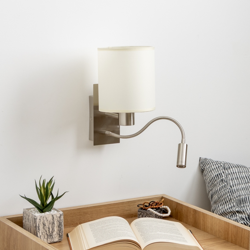 Brilagi - LED Paindlik seinalamp NUBILA 1xE27/25W/230V + LED/3W matt kroom/kreemikas