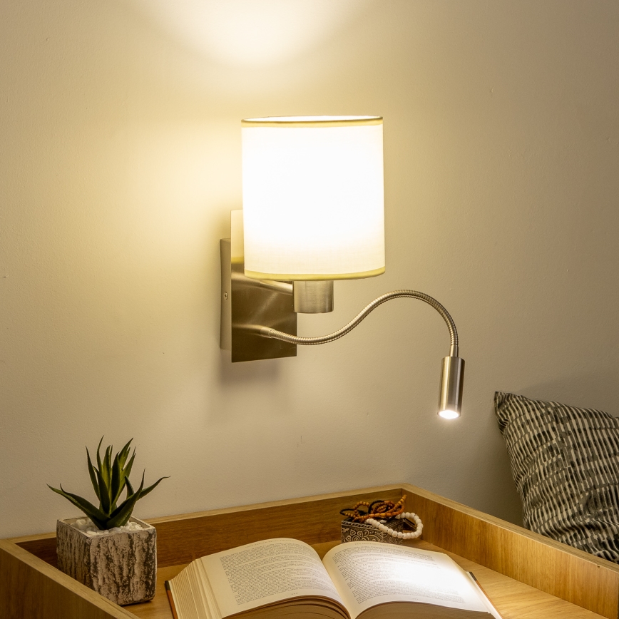 Brilagi - LED Paindlik seinalamp NUBILA 1xE27/25W/230V + LED/3W matt kroom/kreemikas