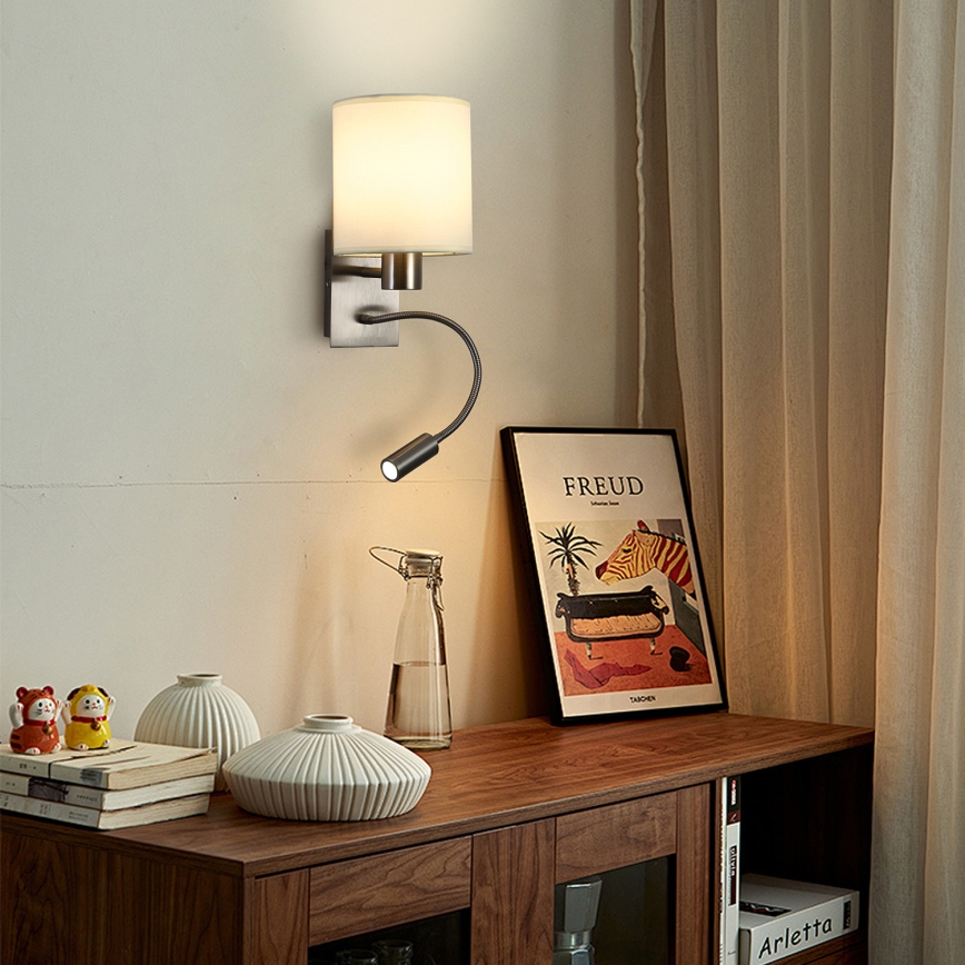 Brilagi - LED Paindlik seinalamp NUBILA 1xE27/25W/230V + LED/3W matt kroom/kreemikas