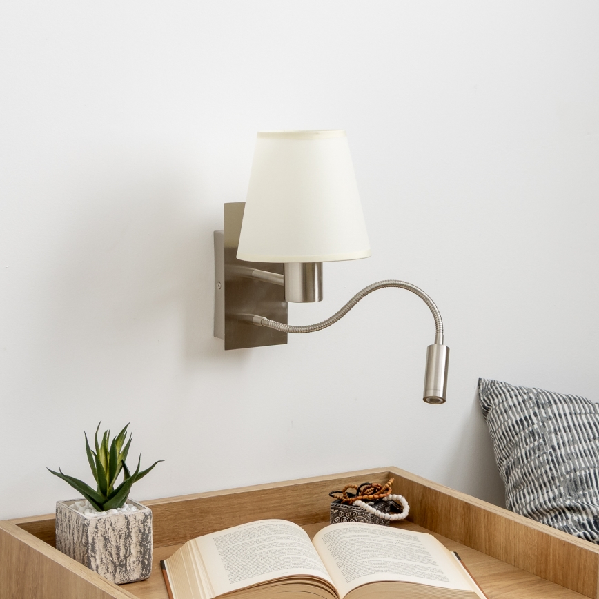 Brilagi - LED Paindlik seinalamp NUBILA 1xE27/25W/230V + LED/3W matt kroom/kreemikas