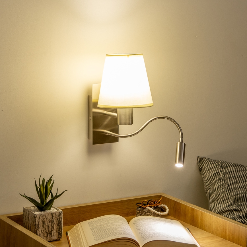 Brilagi - LED Paindlik seinalamp NUBILA 1xE27/25W/230V + LED/3W matt kroom/kreemikas