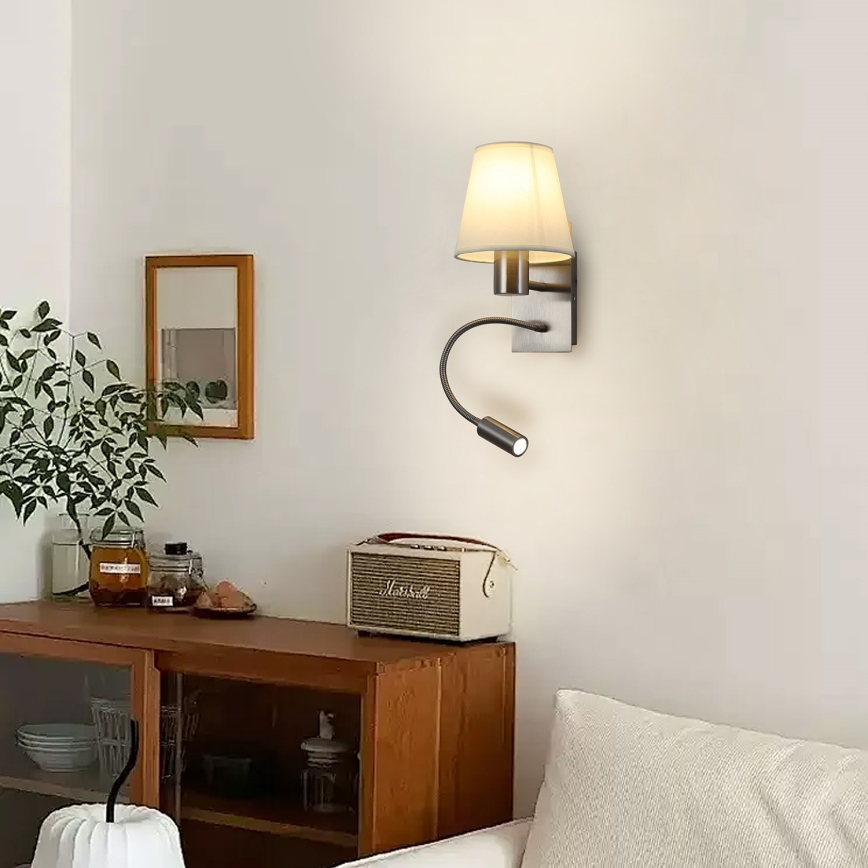Brilagi - LED Paindlik seinalamp NUBILA 1xE27/25W/230V + LED/3W matt kroom/kreemikas