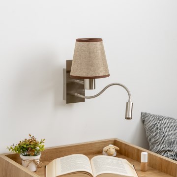 Brilagi - LED Paindlik seinalamp NUBILA 1xE27/25W/230V + LED/3W matt kroom/pruun