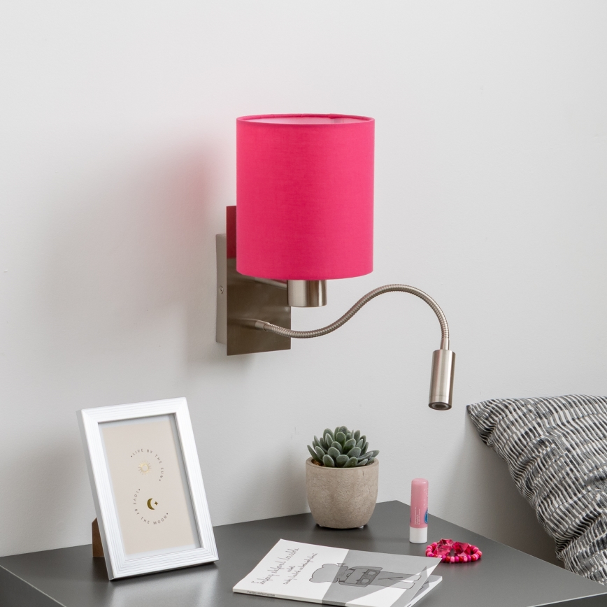 Brilagi - LED Paindlik seinalamp NUBILA 1xE27/25W/230V + LED/3W matt kroom/roosa