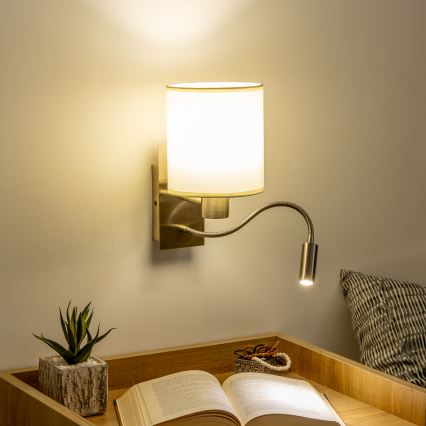 Brilagi - LED Paindlik seinalamp NUBILA 1xE27/25W/230V + LED/3W messing/kreemikas