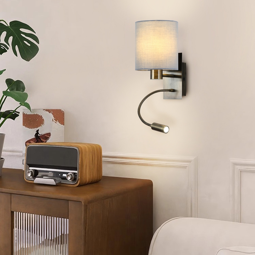 Brilagi - LED Paindlik seinalamp NUBILA 1xE27/25W/230V + LED/3W messing/kreemikas