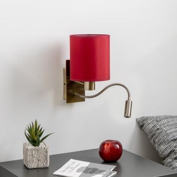 Brilagi - LED Paindlik seinalamp NUBILA 1xE27/25W/230V+LED/3W messing/Pompeii punane