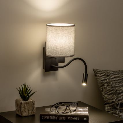Brilagi - LED Paindlik seinalamp NUBILA 1xE27/25W/230V + LED/3W must/hall