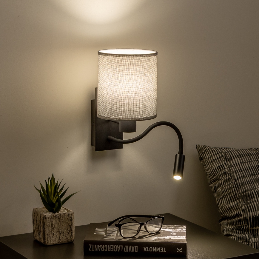 Brilagi - LED Paindlik seinalamp NUBILA 1xE27/25W/230V + LED/3W must/hall