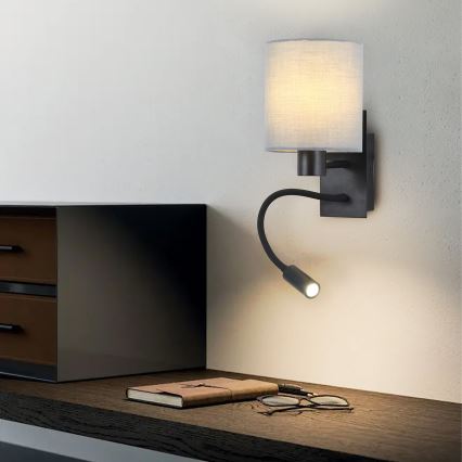 Brilagi - LED Paindlik seinalamp NUBILA 1xE27/25W/230V + LED/3W must/hall