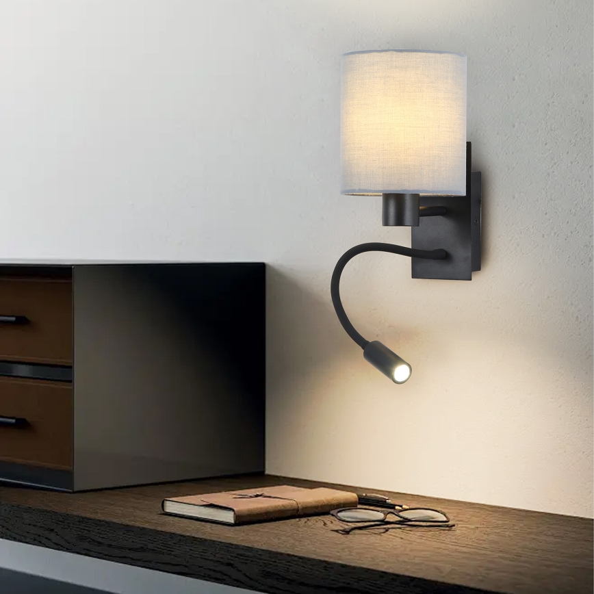 Brilagi - LED Paindlik seinalamp NUBILA 1xE27/25W/230V + LED/3W must/hall