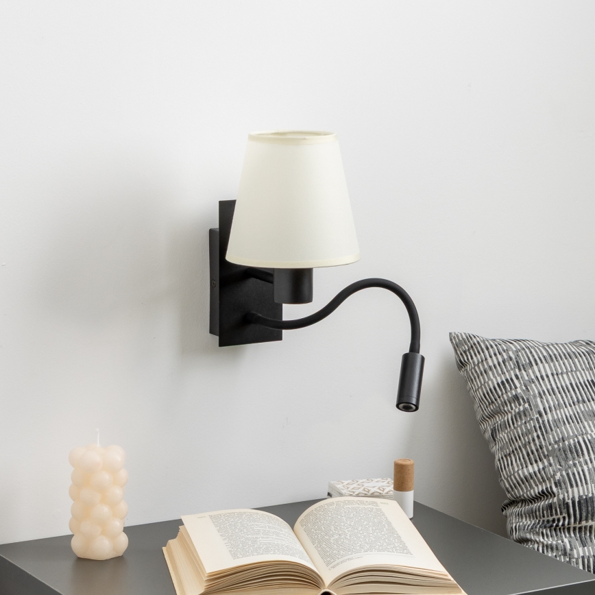 Brilagi - LED Paindlik seinalamp NUBILA 1xE27/25W/230V + LED/3W must/kreemikas