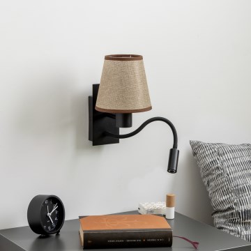 Brilagi - LED Paindlik seinalamp NUBILA 1xE27/25W/230V + LED/3W must/pruun