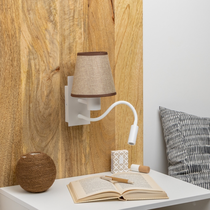 Brilagi - LED Paindlik seinalamp NUBILA 1xE27/25W/230V + LED/3W valge/pruun