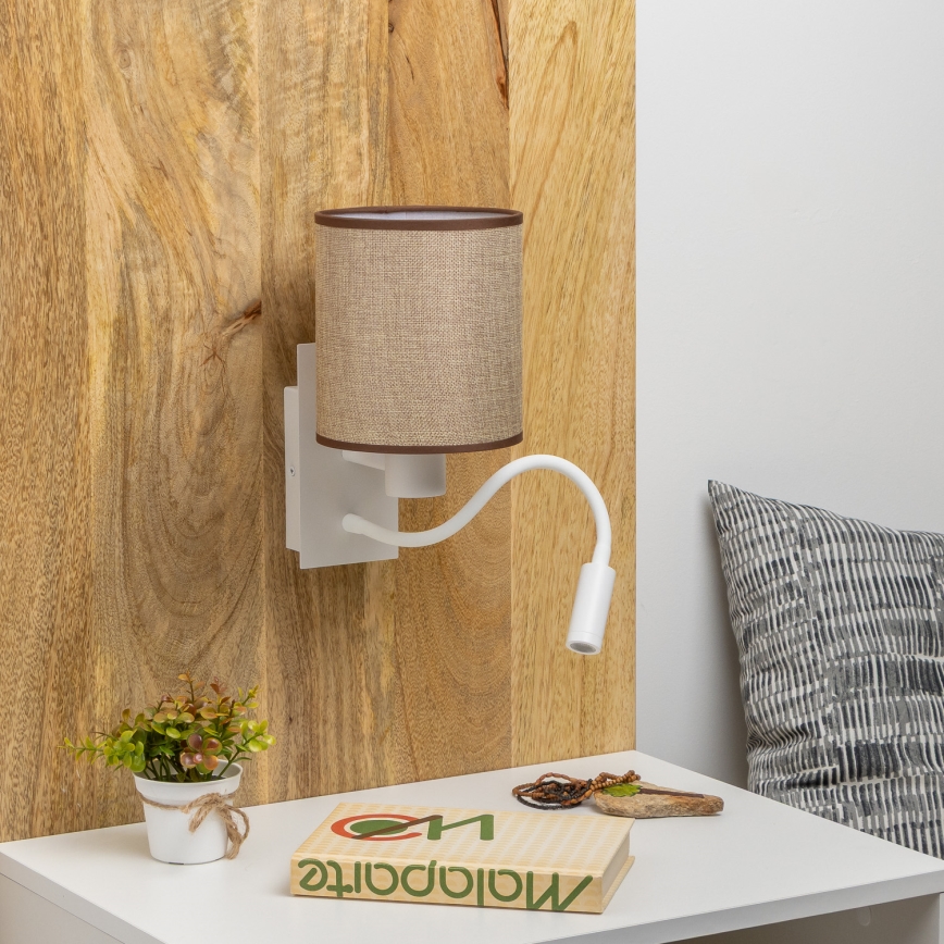 Brilagi - LED Paindlik seinalamp NUBILA 1xE27/25W/230V + LED/3W valge/pruun