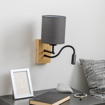 Brilagi - LED Paindlik seinalamp NUBILA WOOD 1xE27/25W/230V + LED/3W tamm/antratsiit