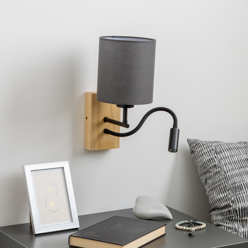 Brilagi - LED Paindlik seinalamp NUBILA WOOD 1xE27/25W/230V + LED/3W tamm/antratsiit